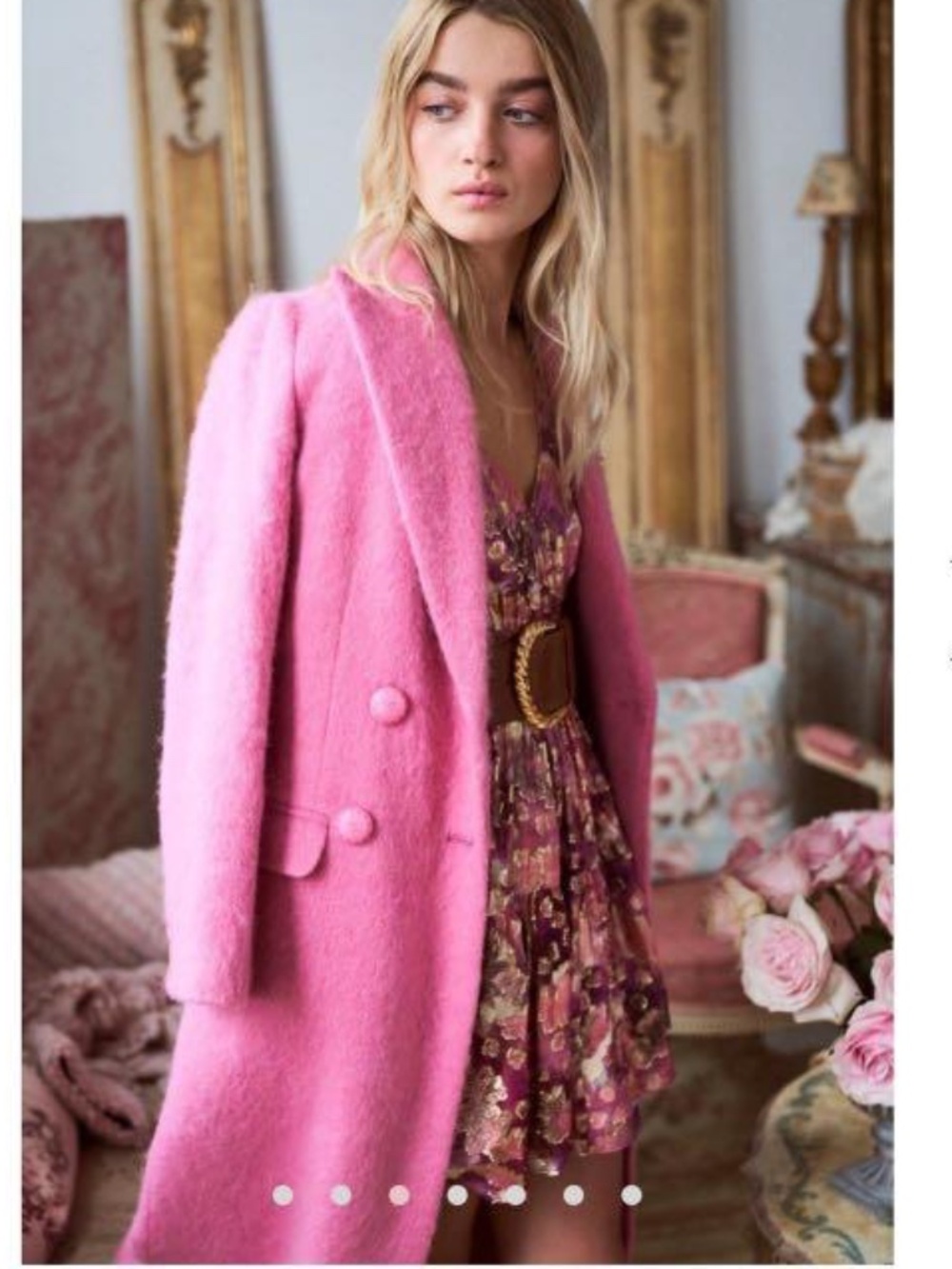 NWT LoveShackFancy Floret Wool Double Breasted Long Trench Coat Pink XS Bow